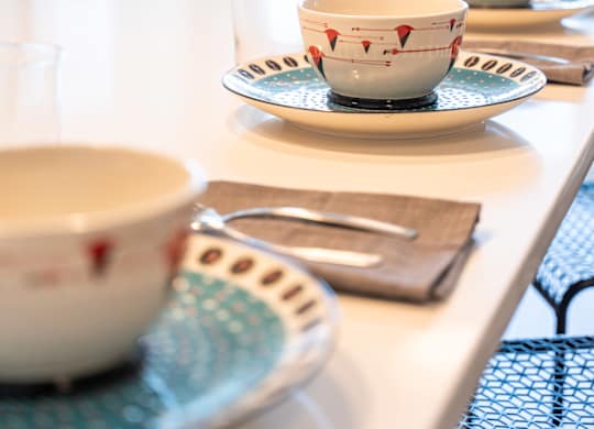 A table setting on the kitchen counter at the Mastlight.