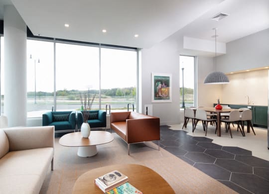 community room with large windows