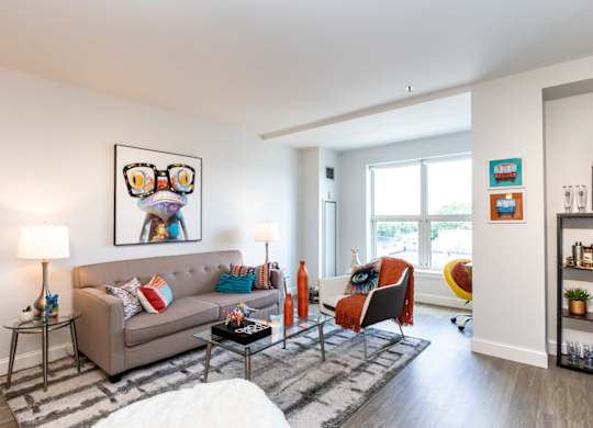 Spacious open-concept layouts in sun-filled apartments at Munroe Place in Quincy, MA