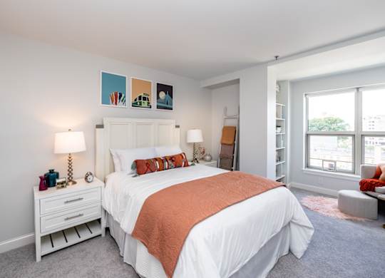 Spacious bedrooms with huge windows at Munroe Place in Quincy