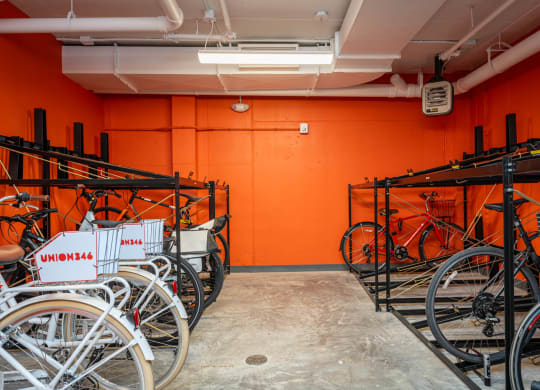 bike room at Union 346, Somerville Massachusetts