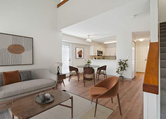 Living Room And Dining Room Layout With Tables And Chairs, Mariners Hill, Marshfield, MA.