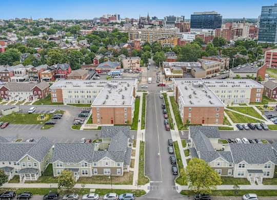 Aerial view of a Niagara Square Apartments at Niagara Square, Buffalo, 14201