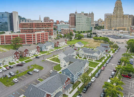 Drone View at Niagara Square, Buffalo, 14201