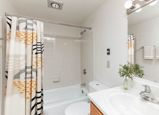 a bathroom with a shower and a sink and a bath tub at Bates Hill Apartments Pittsburgh, PA.