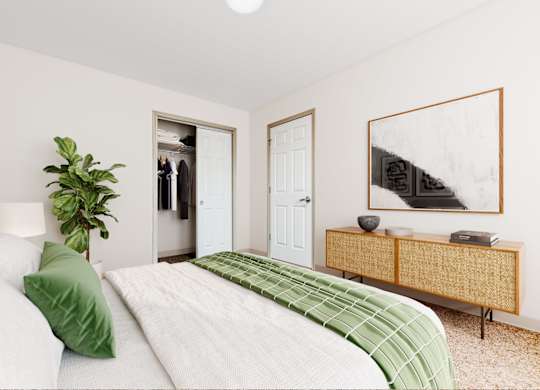 Bedroom Layout With Bed Dresser and Painting at Niagara Square, New York, 14201
