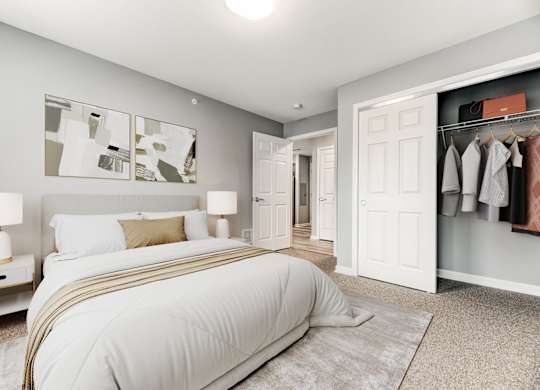 Bedroom Layout With Bed And Closet Space at Niagara Square, Buffalo, NY, 14201