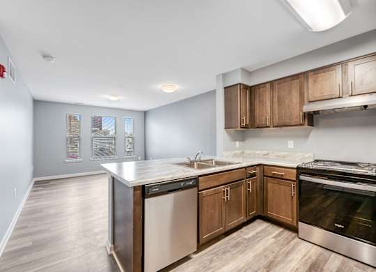 Modern Fully Appliance Kitchens With Wood Cabinetry at Niagara Square, Buffalo, 14201
