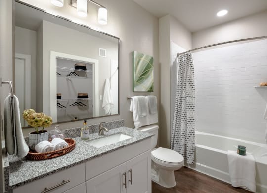 luxury bathroom at 55 Fifty at Northwest Crossing, Houston, 77092