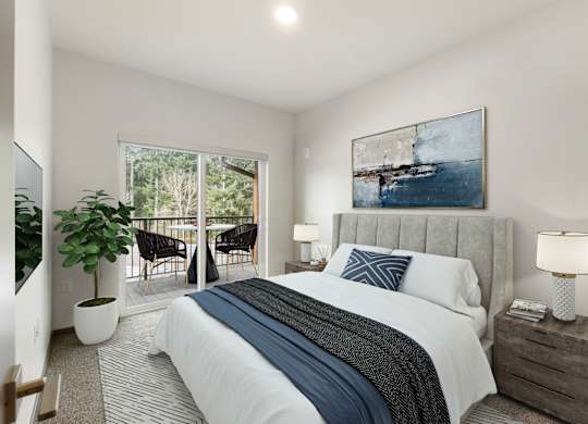 Red Cedar Furnished Guest Bedroom and Balcony