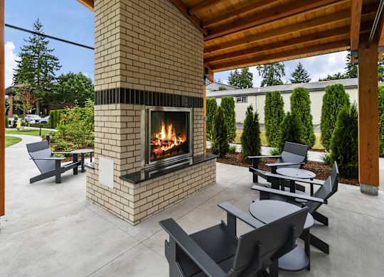A modern outdoor patio at The Hub Apartments, Lacey, WA
