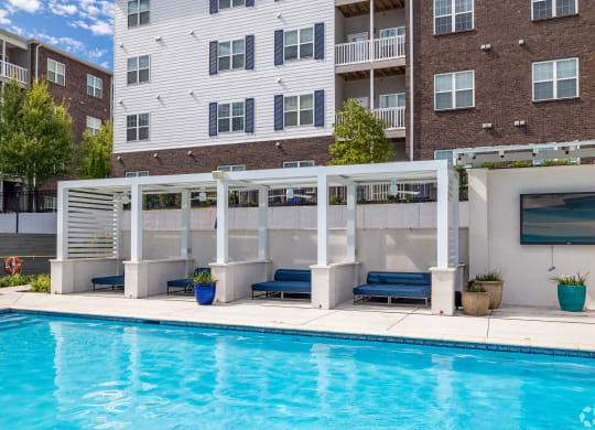 our apartments have a large swimming pool in front of our building at The Met Apartment Homes, Mississippi 39402