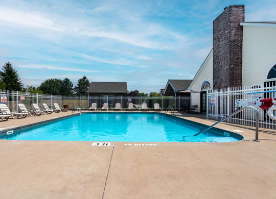 Sparkling pool with sundeck at Barton Farms in Greenwood, IN