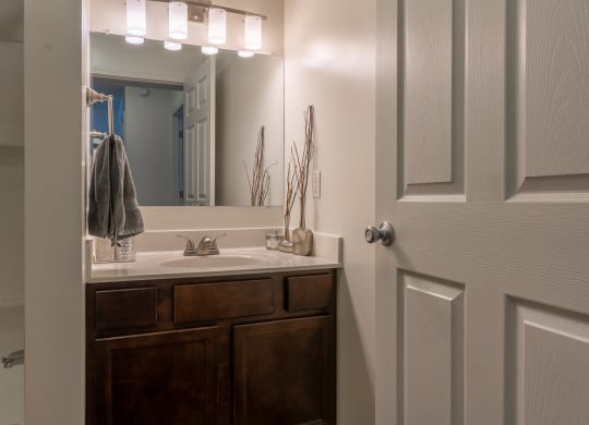 Bathroom With Modern Lighting at Hamilton Square Apartments, Indiana, 46074
