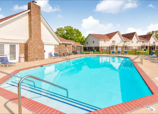 Resort style swimming pool with large sundeck at Waterstone Place Apartments in Indianapolis, IN 46229