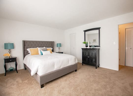 Large Comfortable Bedrooms With Closet at The Lodge Apartments, Indianapolis, IN