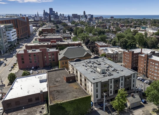 a view of the city from the roof of a building at Nineteen North, Buffalo, NY, 14202