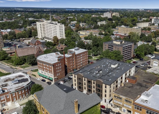 a view of the city from the roof of a building at Nineteen North, Buffalo, New York