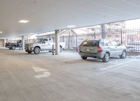 a parking garage with cars parked in it at Nineteen North, Buffalo, NY