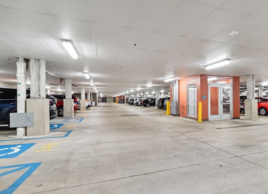 the inside of a parking garage filled with cars at Bakery Living, Pittsburgh, PAat Bakery Living, Pittsburgh, PA