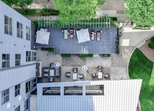 Aerial view of the courtyard at Bakery Living in Pittsburgh, PA 15206