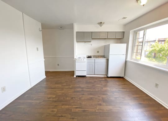 Kitchen with Hardwood Flooring at University Commons, Pennsylvania