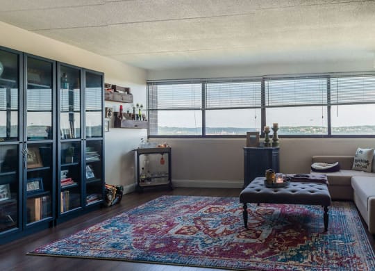 Living Room with a View at Walnut Towers at Frick Park, Pittsburgh, PA 15217