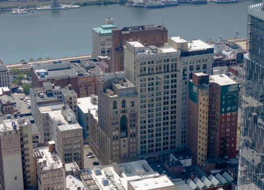 a view of the city from the top of a skyscraper at The Commonwealth Building, Pittsburgh, 15222