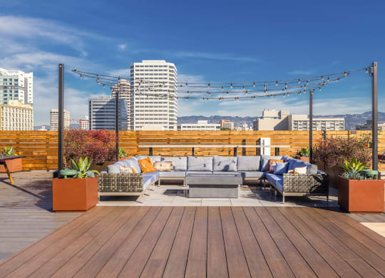 apartment building rooftop amenities with seating