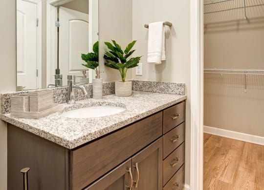 a bathroom with a sink and a mirror at Adelphi Quarter, Columbus, OH
