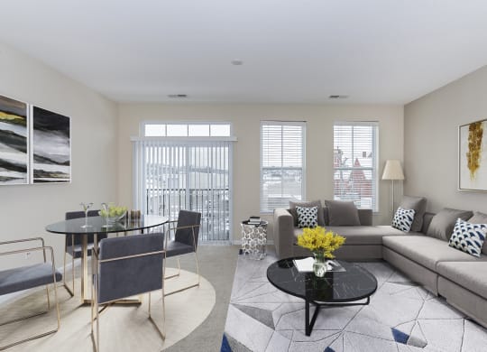 Family room with sofa at Monmouth Row Apartments, Newport, KY