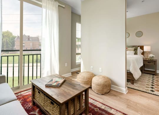 Living Room With Balcony at Adelphi Quarter, Columbus, OH