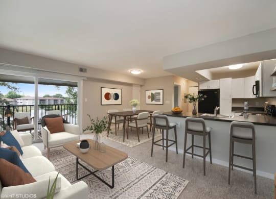 Living And Kitchen at 7 Pointe Apartments, Indiana, 46205