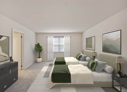 a bedroom with two beds and a tv at Indian Creek Apartments, Ohio, 45236