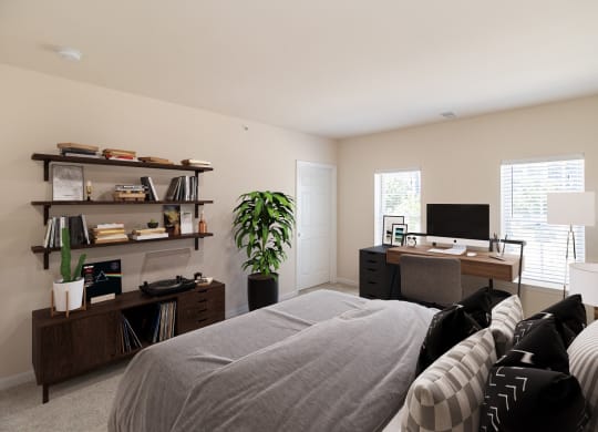 Bedroom With TV at Roebling Row, Covington, KY