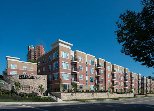 A large brick building with a sign that says