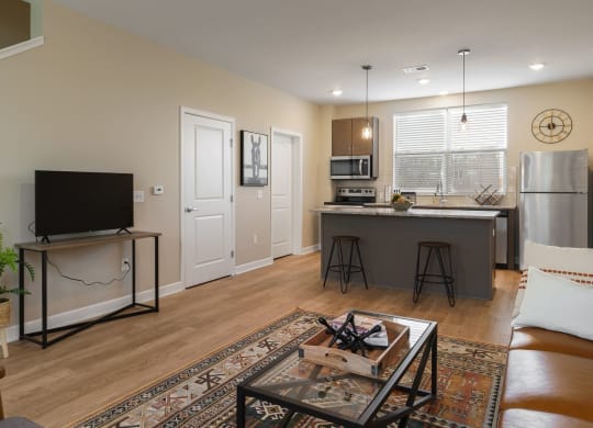 Living Area With Kitchen View at Adelphi Quarter, Columbus, OH, 43203