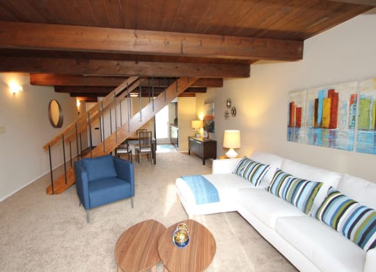 Living room couch at Rivers Edge Apartments and Townhomes, Dayton, Ohio