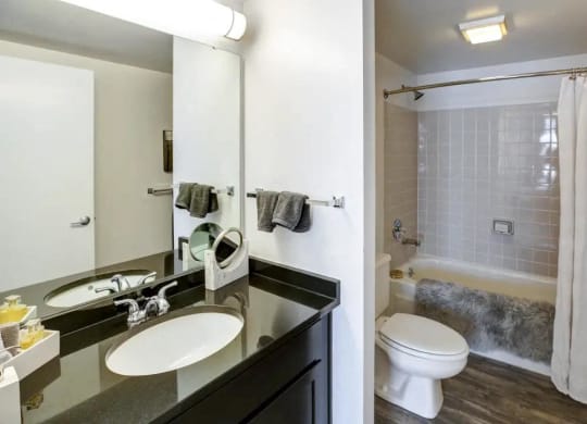 a bathroom with a sink and a toilet and a shower at The Lofts at Shillito Place, Ohio, 45202