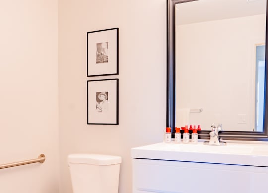 a bathroom with a toilet and a sink and a mirror