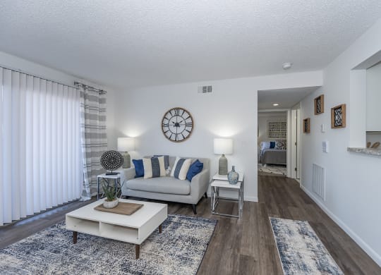 a living room with a couch and a coffee table