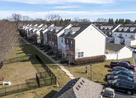 an aerial view of a row of houses at Traditions at Slate Ridge, Reynoldsburg, OH 43068