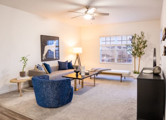 a living room with a couch coffee table and tv at Waterstone Landing, Ohio, 43551