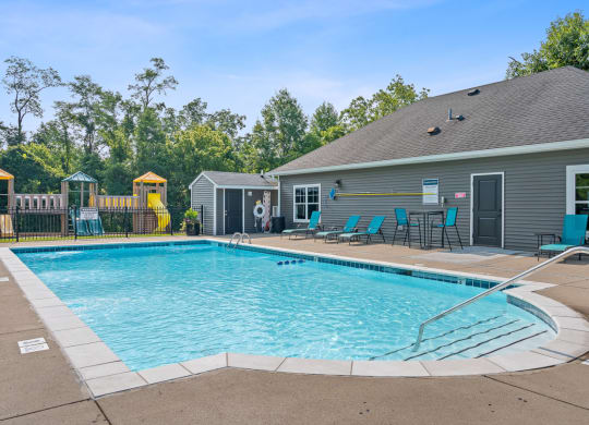 Resort style swimming pool is in front of our apartments with chairs and a house at Galbraith Pointe Apartments and Townhomes*, Ohio, 45231
