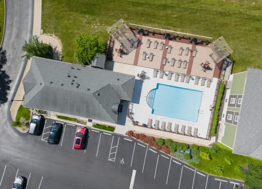 Aerial view of a house with a pool on the roof  at Hilltop Apartments, Ohio