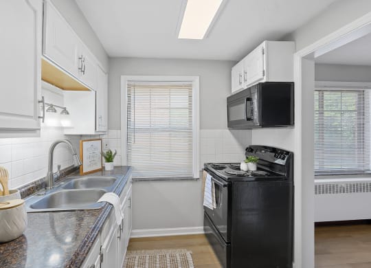 a kitchen with a sink and a stove and a microwave at Huntley Ridge, Ohio