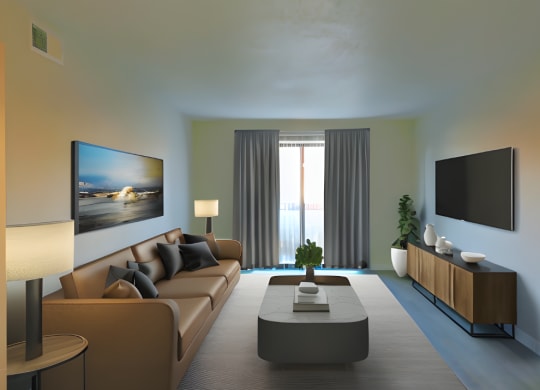 a living room with a couch and a coffee table