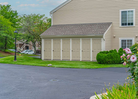 a detached garage in a residential neighborhood at Enclave, Ohio