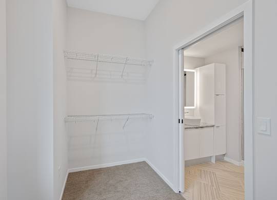 A white room with a drawing of a shelf on the wall at Sky Central Apartments, Cincinnati, OH