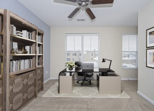Office with ceiling fan at Monmouth Row Apartments, Kentucky